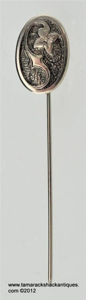 VTG Art Nouveau Sterling Silver Oval Stick Pin Swaying Flower Narcissus Daffodil