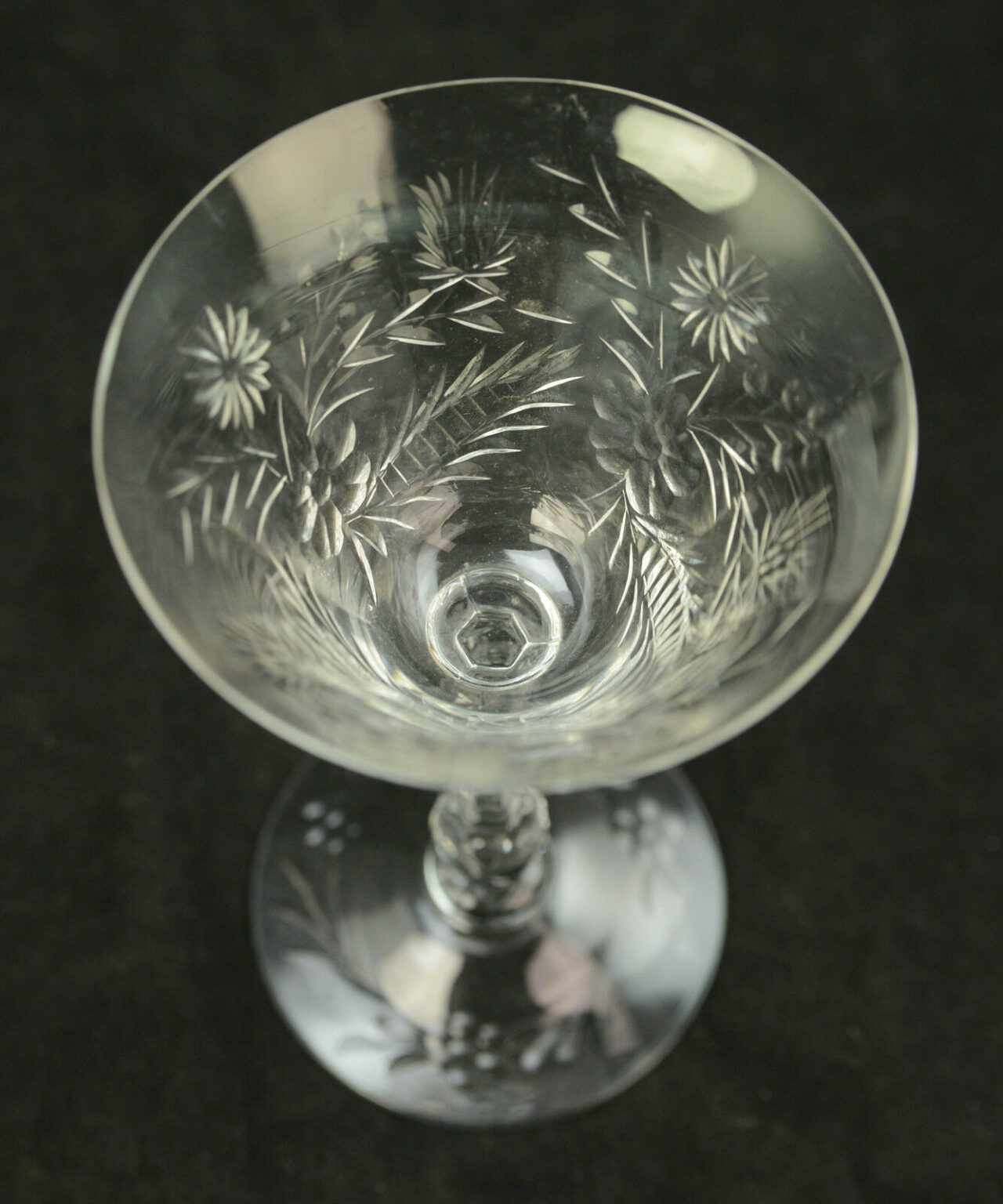 Vintage 4 pc Delicate Flower Etched Cut (Fostoria?) Wine Water Goblets