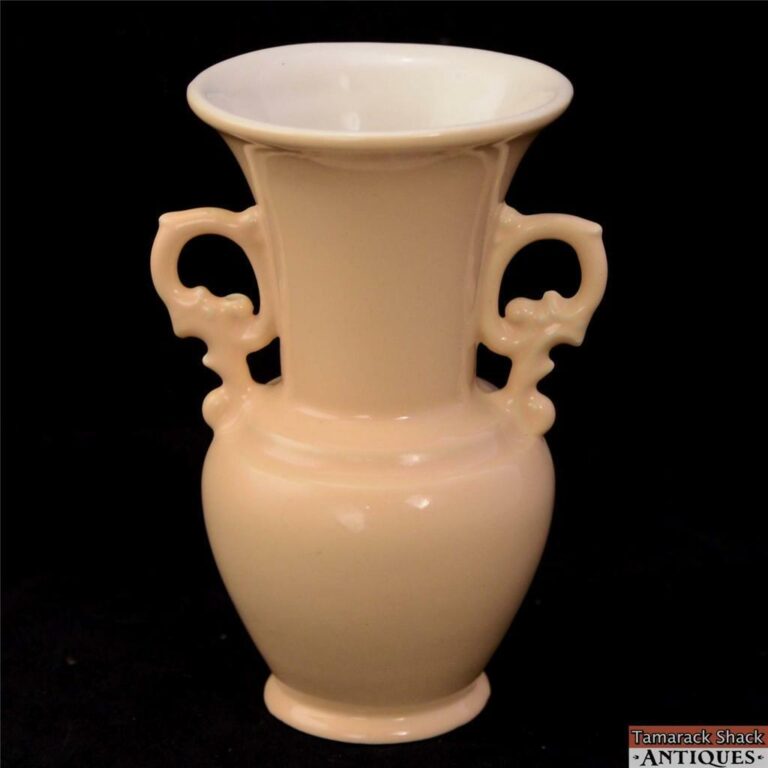 Vintage Abingdon USA Pottery 7" Vase Peach Handled Art Deco 1940s 7