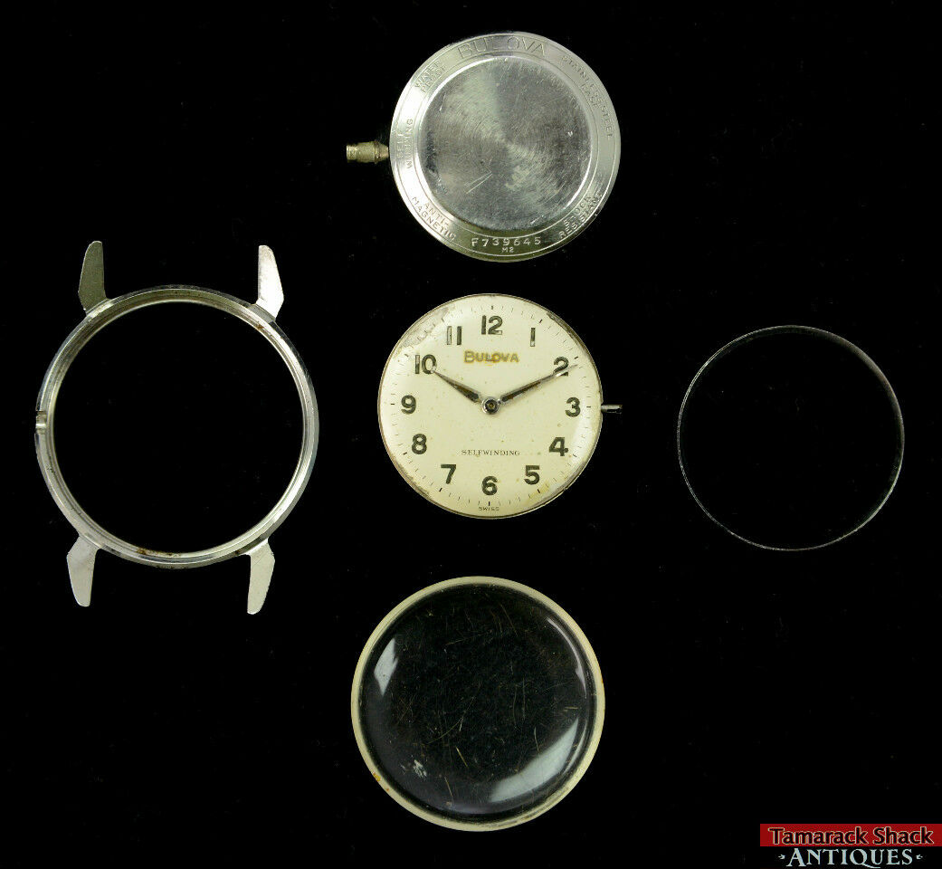 1966 Bulova 17J Self-Wind Mens Ca. 11ALAC SS Case Vintage White Round Dial Parts - Image 6
