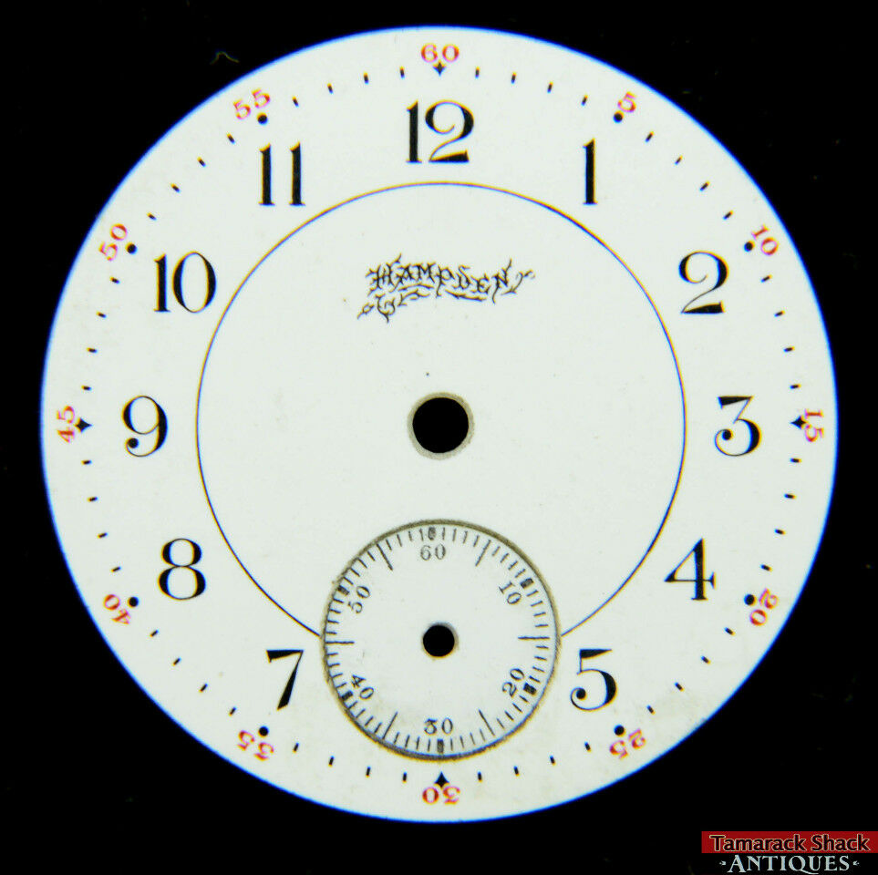 Antique Hampden Size 4/0 USA Porcelain Pocket Watch Dial White Subdial Cursive