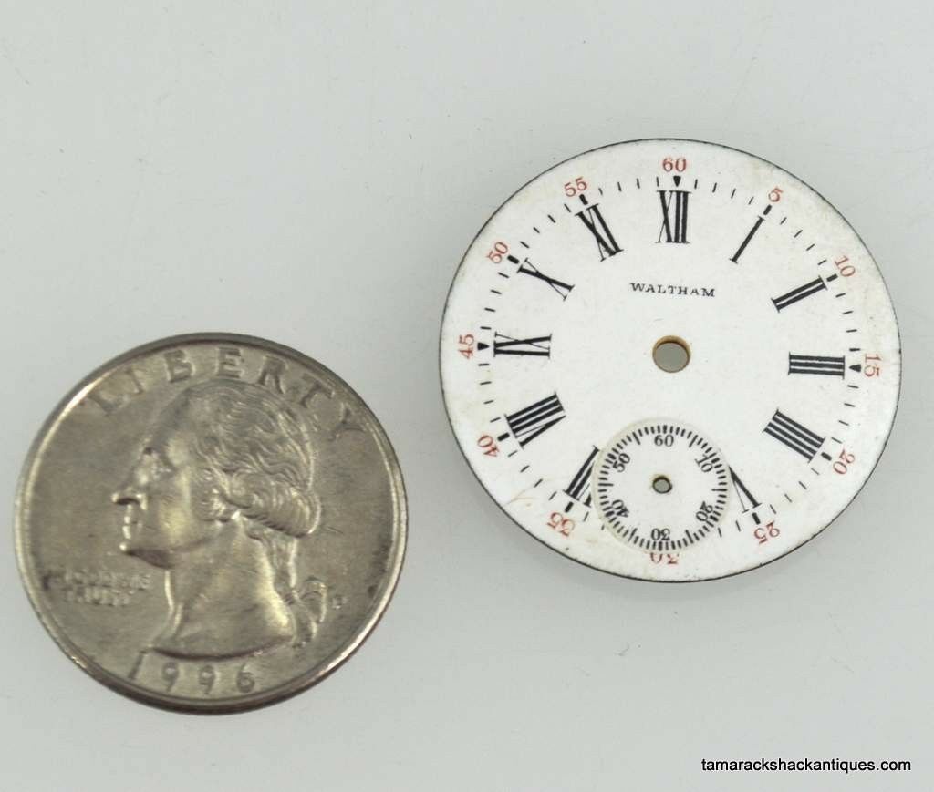 Antique Waltham Porcelain Pocket Watch Dial 0s 0 Size Roman Numerals Red Second - Image 5