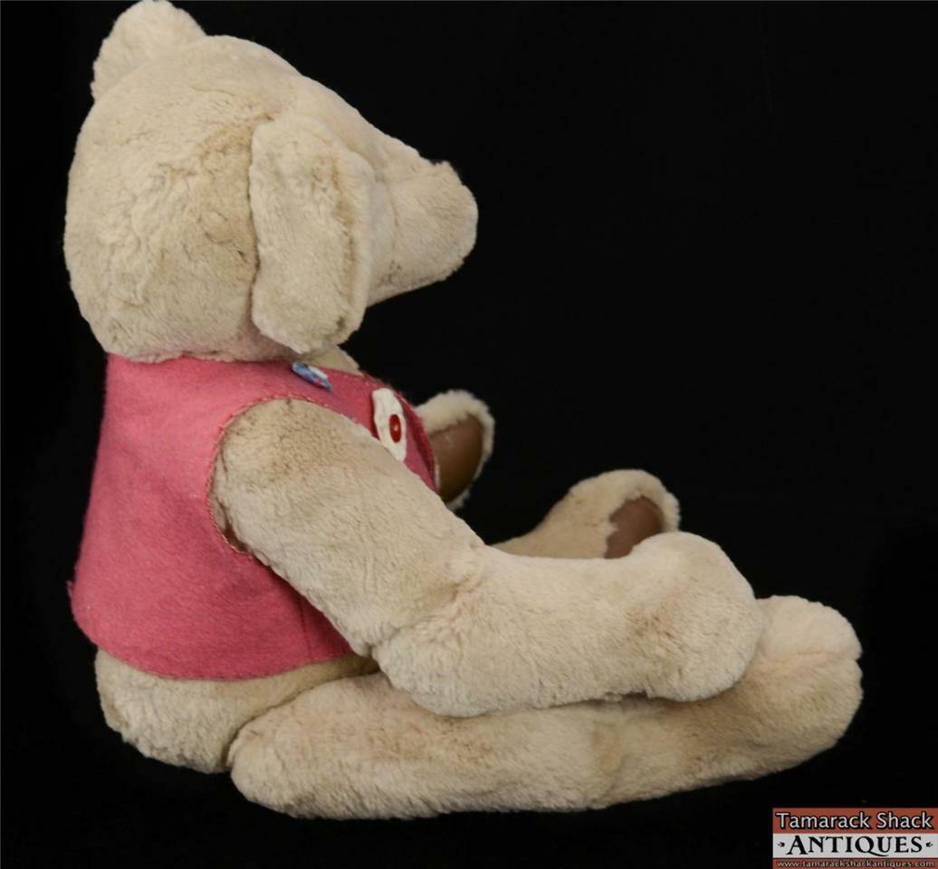Baby Bear Tracks Hand Made Beige Teddy Bear by Elaine Jacobs Pink Vest 20" Tall - Image 8