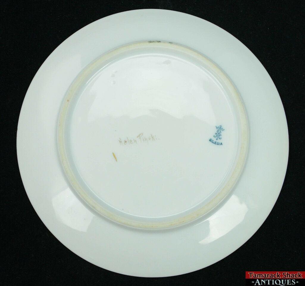 Handpainted Silesia Wild Pink Roses Flowers Helen Pinski Porcelain 6 3/4" Plate - Image 3