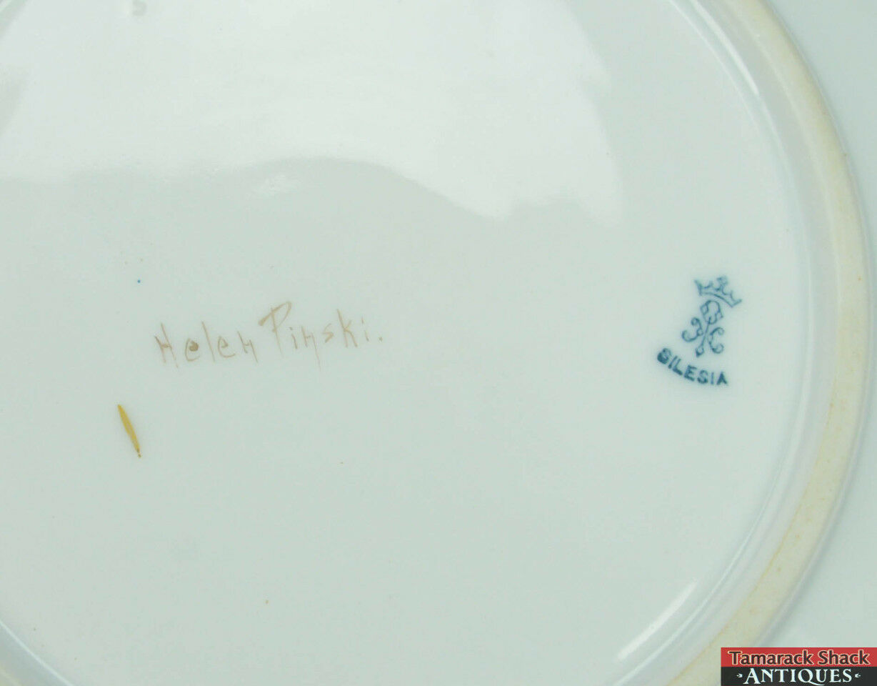 Handpainted Silesia Wild Pink Roses Flowers Helen Pinski Porcelain 6 3/4" Plate - Image 4