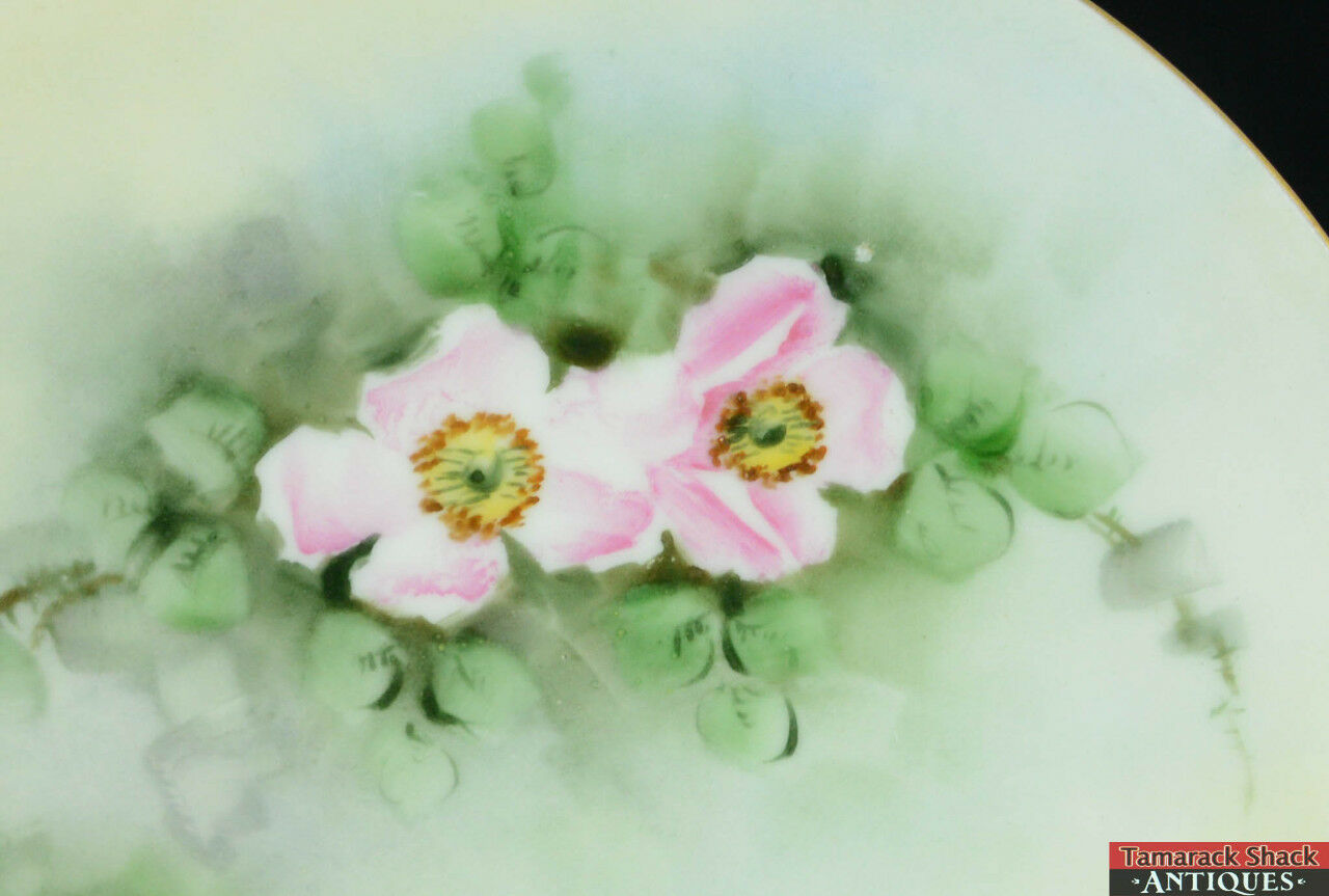 Handpainted Silesia Wild Pink Roses Flowers Helen Pinski Porcelain 6 3/4" Plate - Image 5