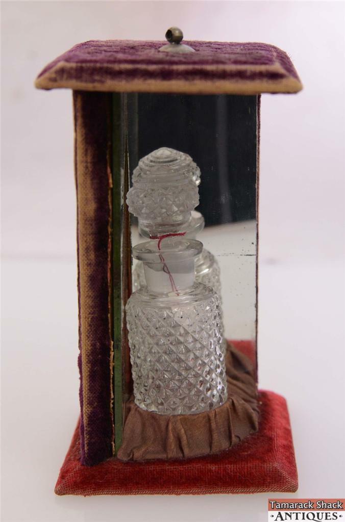 Hobnail Glass Perfume Velvet Mirror Counter Vanity Display Dresser Victorian VTG - Image 6