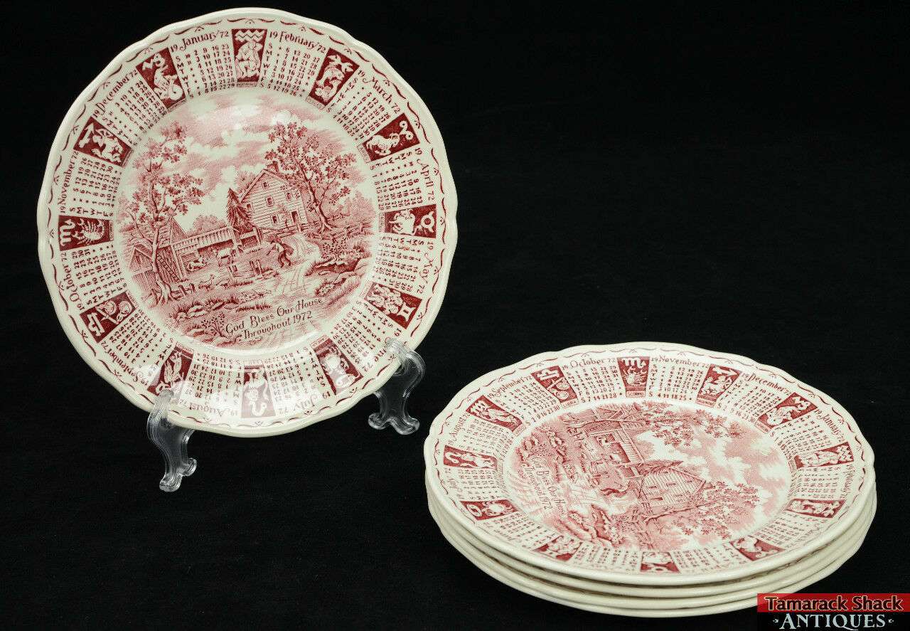 Lot 5 Alfred Meakin Staffordshire Red Transferware Calendar Plate Zodiac 1972