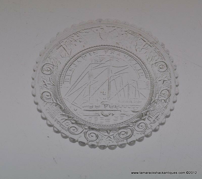 Lot of (4) EAPG Cup Plates Mini 3 1/2" Sibley House Benjamin Franklin Ship - Image 3