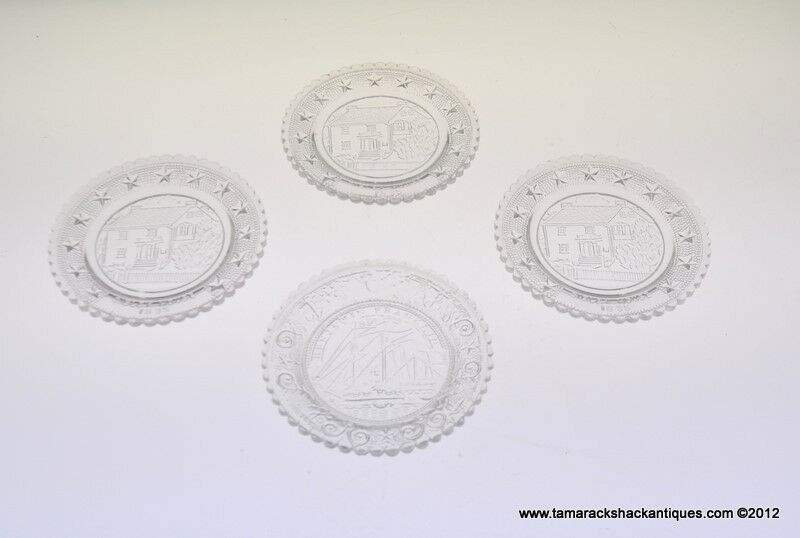 Lot of (4) EAPG Cup Plates Mini 3 1/2" Sibley House Benjamin Franklin Ship - Image 7