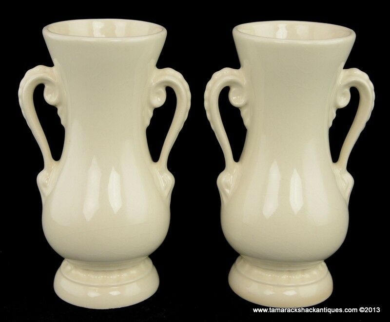 Pair of Double Handled Royal Copley Vases Cream Pink Blossoming Roses Vintage 6" - Image 4