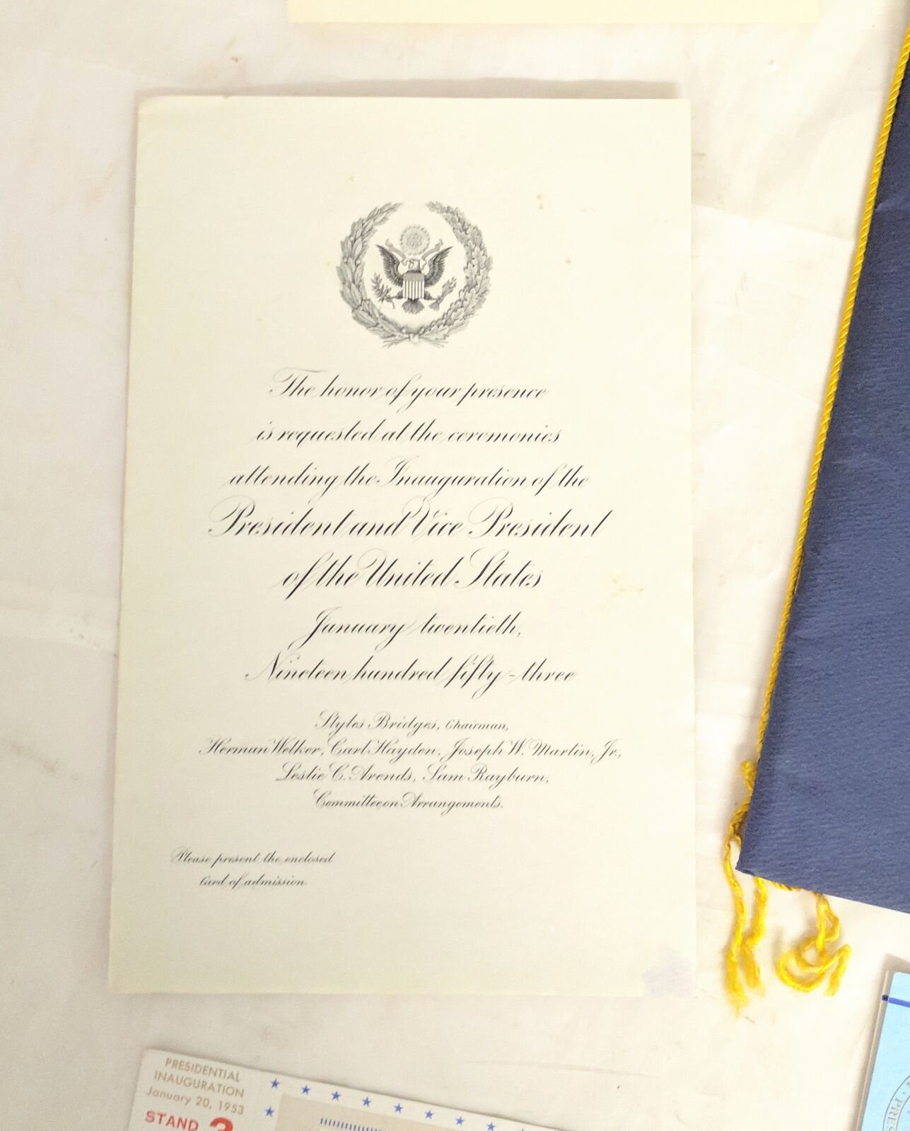 1953 Presidential Inauguration Invitation and Ceremonies Program & Ticket,Sealed 