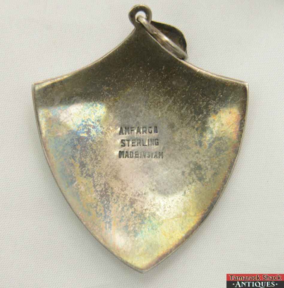 St Silver Siam Niello Earring Pendant Filigree White Enamel Shield Heart Amfarco - Image 6