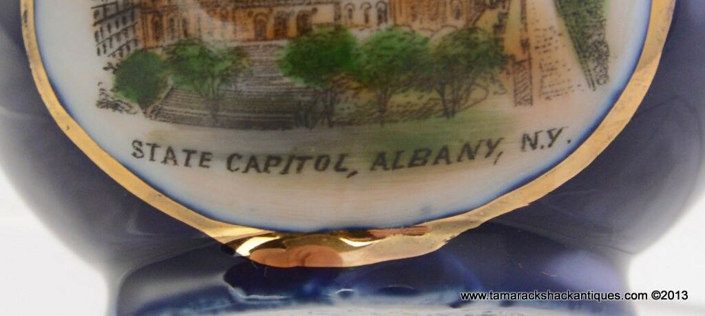 State Capitol Albany New York Blue German Handled Cup Antique Souvenir Marked - Image 3