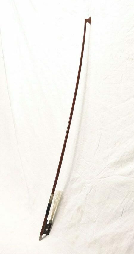 Vintage 4/4 29" Round Violin Bow Mahogany Frog 65 Gram Silver Leather Creamy MOP