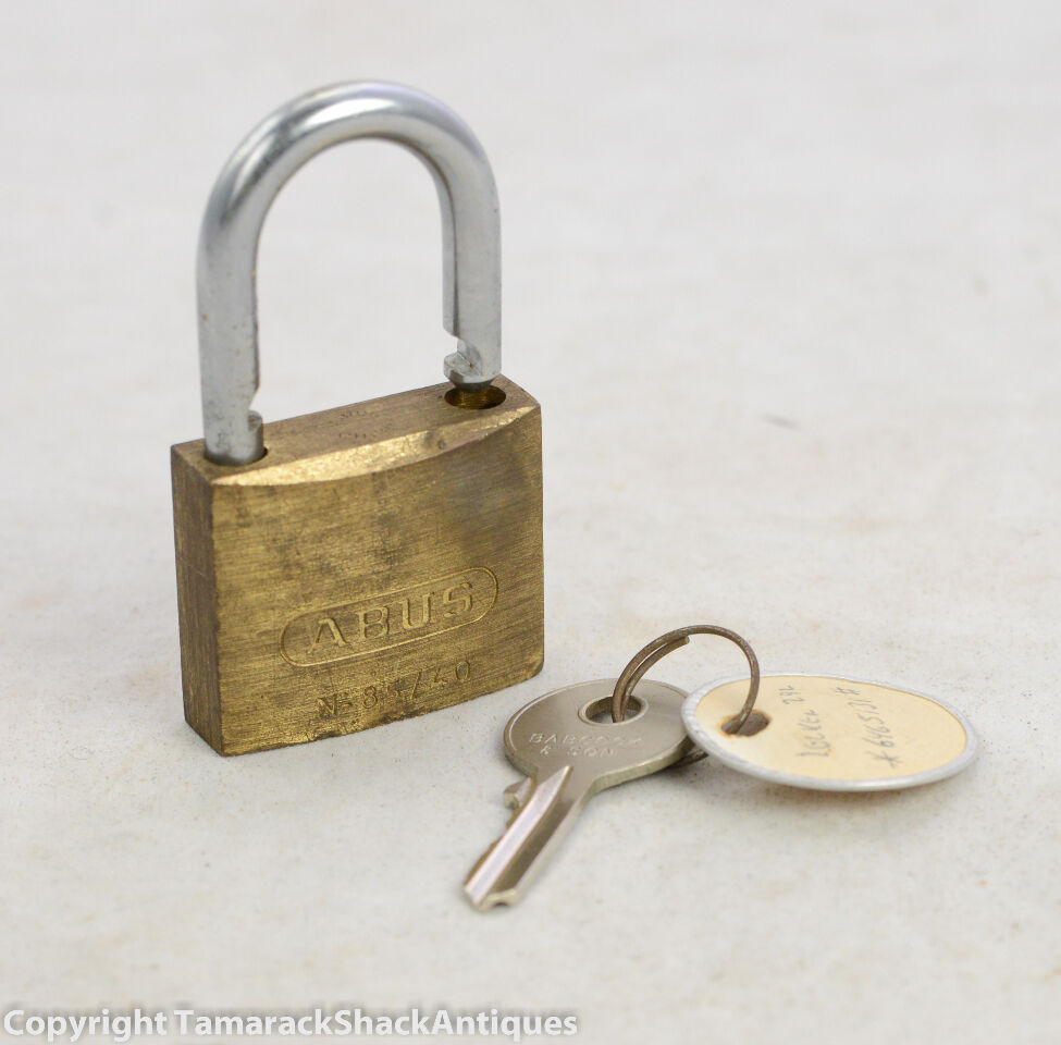 Vintage ABUS Brass Five Cylinder Padlock With Key Nice Patina