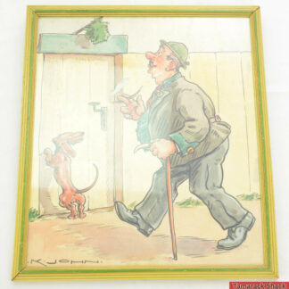 Vintage Original Full-Color Cartoon Art Circa 1920s-40s Signed K. John 15"x17"