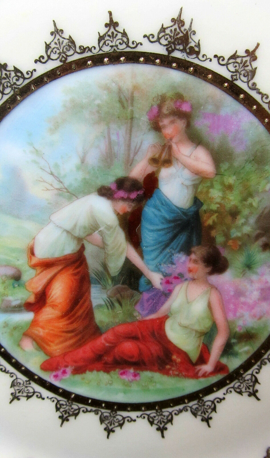 Vtg 4pc Czech Celebrate Three Maidens Elegantly Gilded Cream & Brick Red Plates - Image 6