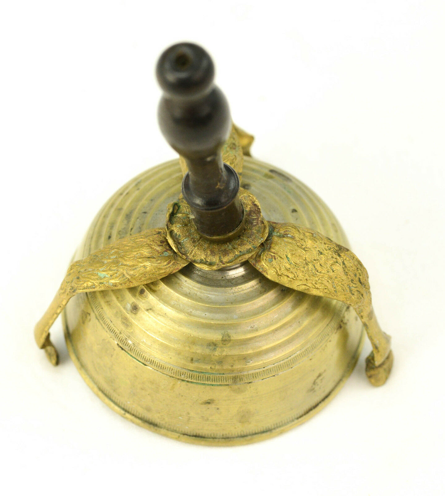 Vtg Unusual Brass Hand Bell Wood Handle 3 Mountain Goat Leg Hooves Overlay L5Z - Image 4
