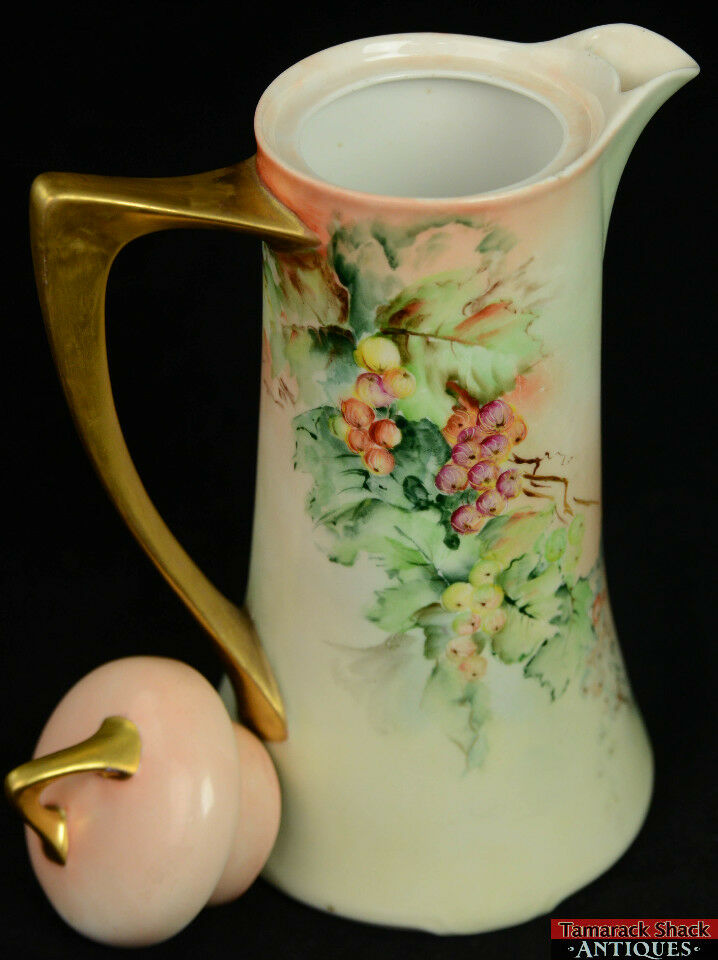 ZS & Co Bavaria Zeh Scherzer Handpainted Grapes Gilded Signed Chocolate Pot F1X - Image 5