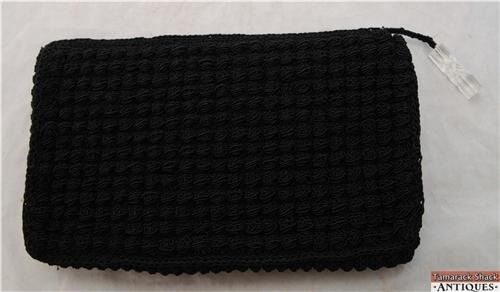 1950s Vintage THICK Black CORDED Purse Clutch with LUCITE Zipper Pull IMMACULATE