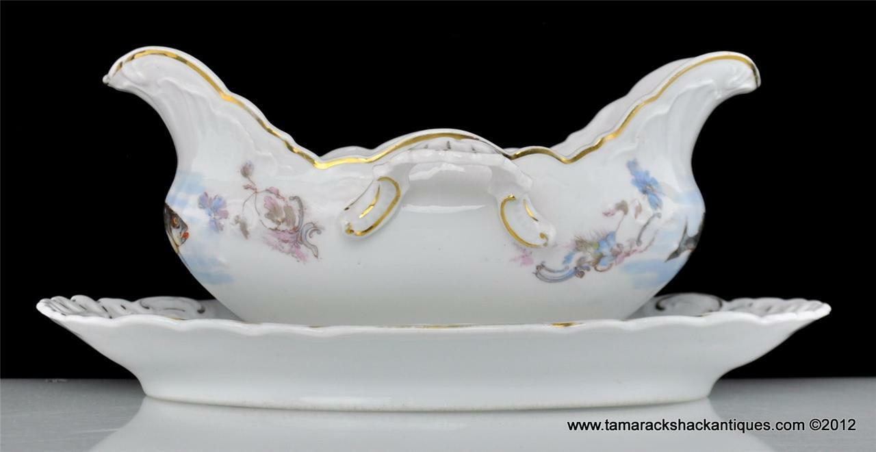 Antique Handled Porcelain Gravy Boat w/Attached Underplate Perch Fish Bavaria - Image 4