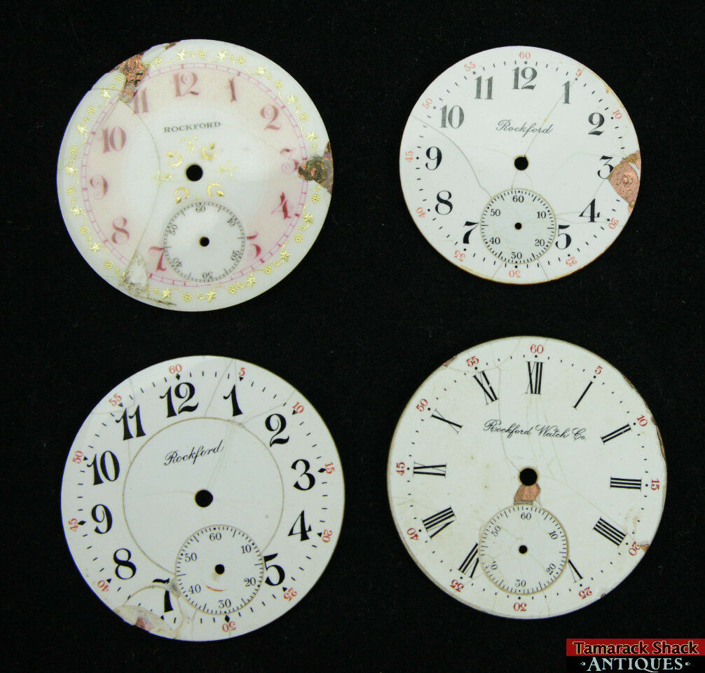 Lot of 12 Rockford Pocket Watch Dials Arabic Roman 12s 16s 18s Porcelain 1 Metal - Image 6