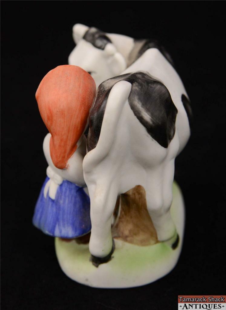 Lot of 3 Japanese Figurines Girl Milking Cow Lady w/Lyre Green Dress Lady VTG - Image 12