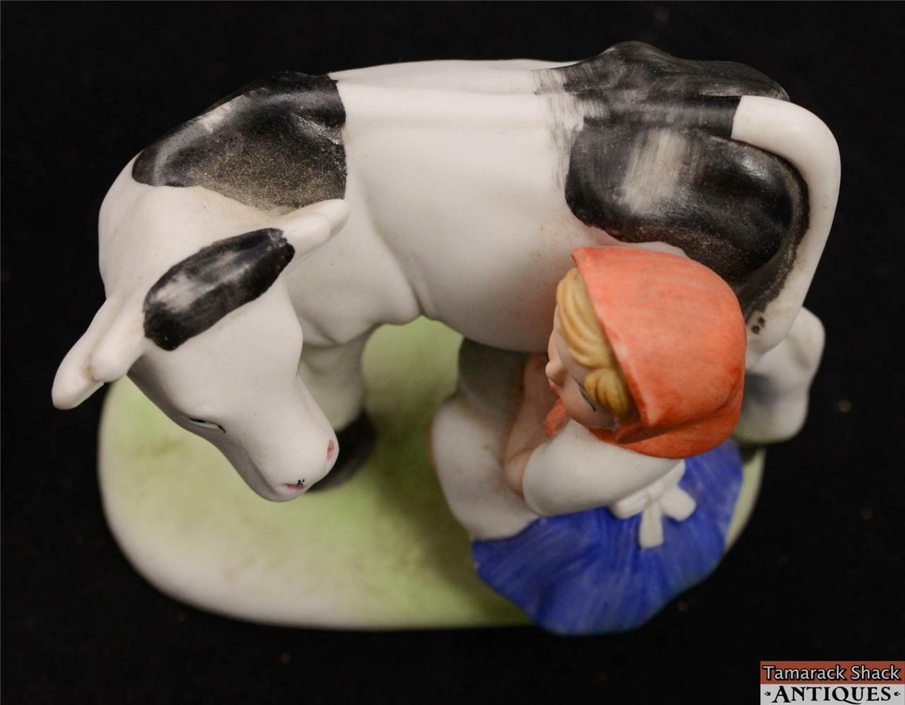 Lot of 3 Japanese Figurines Girl Milking Cow Lady w/Lyre Green Dress Lady VTG - Image 13