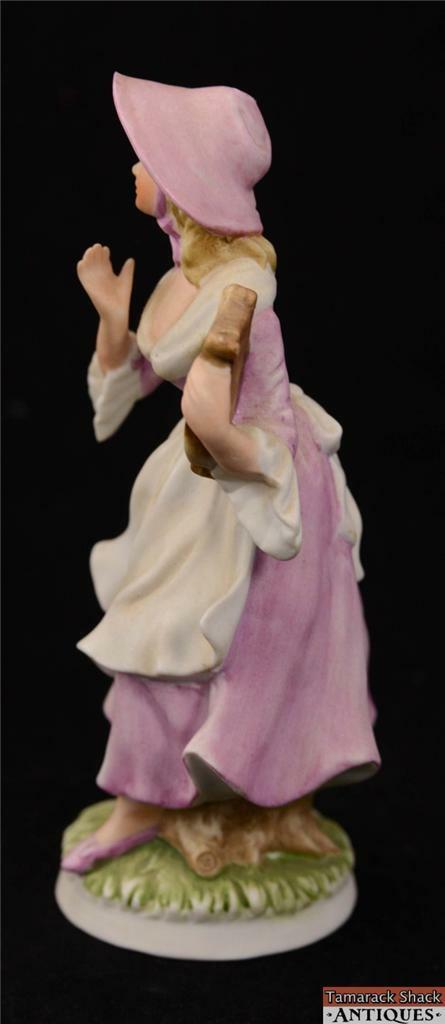 Lot of 3 Japanese Figurines Girl Milking Cow Lady w/Lyre Green Dress Lady VTG - Image 4