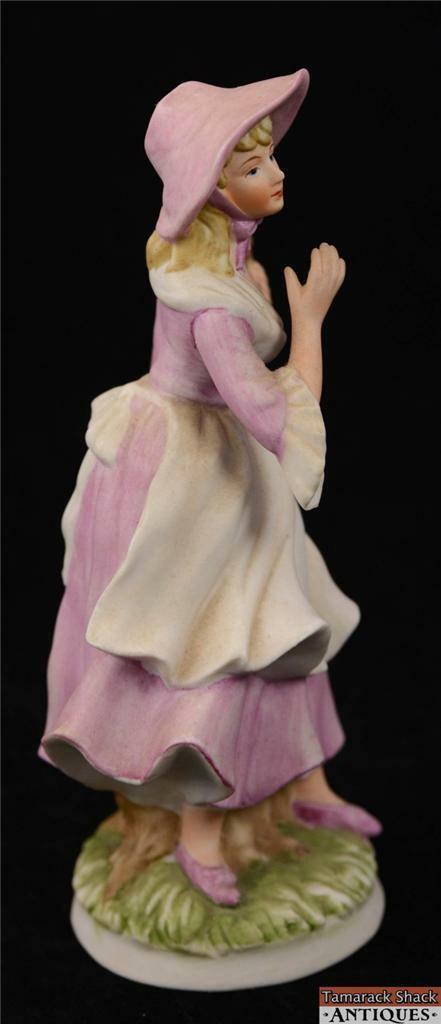 Lot of 3 Japanese Figurines Girl Milking Cow Lady w/Lyre Green Dress Lady VTG - Image 6