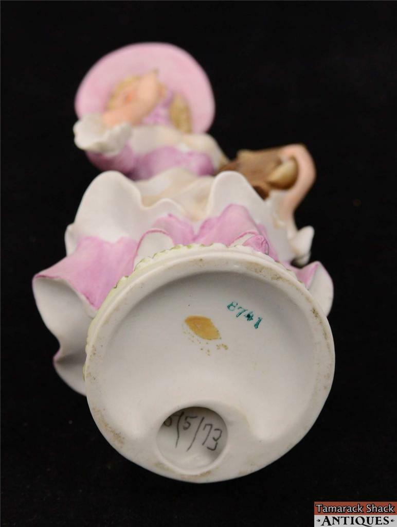 Lot of 3 Japanese Figurines Girl Milking Cow Lady w/Lyre Green Dress Lady VTG - Image 8