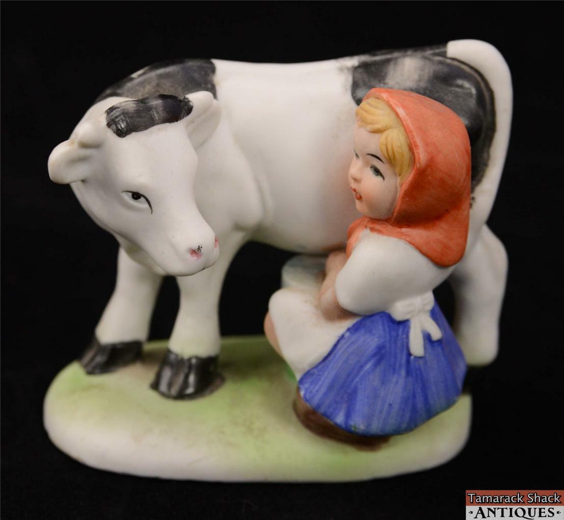 Lot of 3 Japanese Figurines Girl Milking Cow Lady w/Lyre Green Dress Lady VTG - Image 9