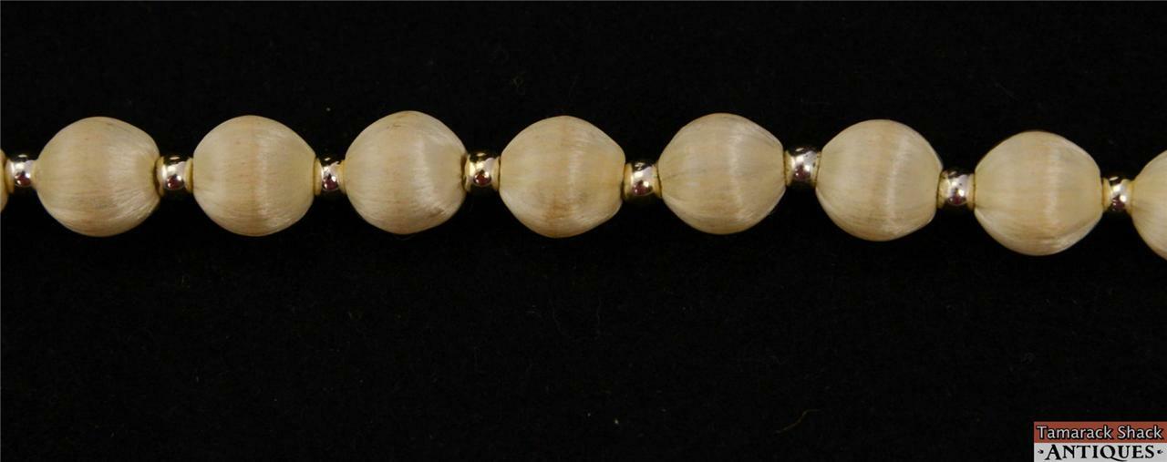 Vintage Egg Shell Off White Satin Ball Bead Endless Necklace 28" Long No Clasp - Image 4