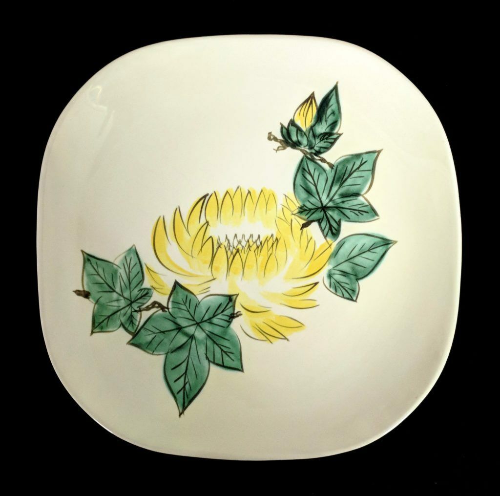 Vintage Red Wing Hand Painted Yellow Chrysanthemum Square Serving Platter