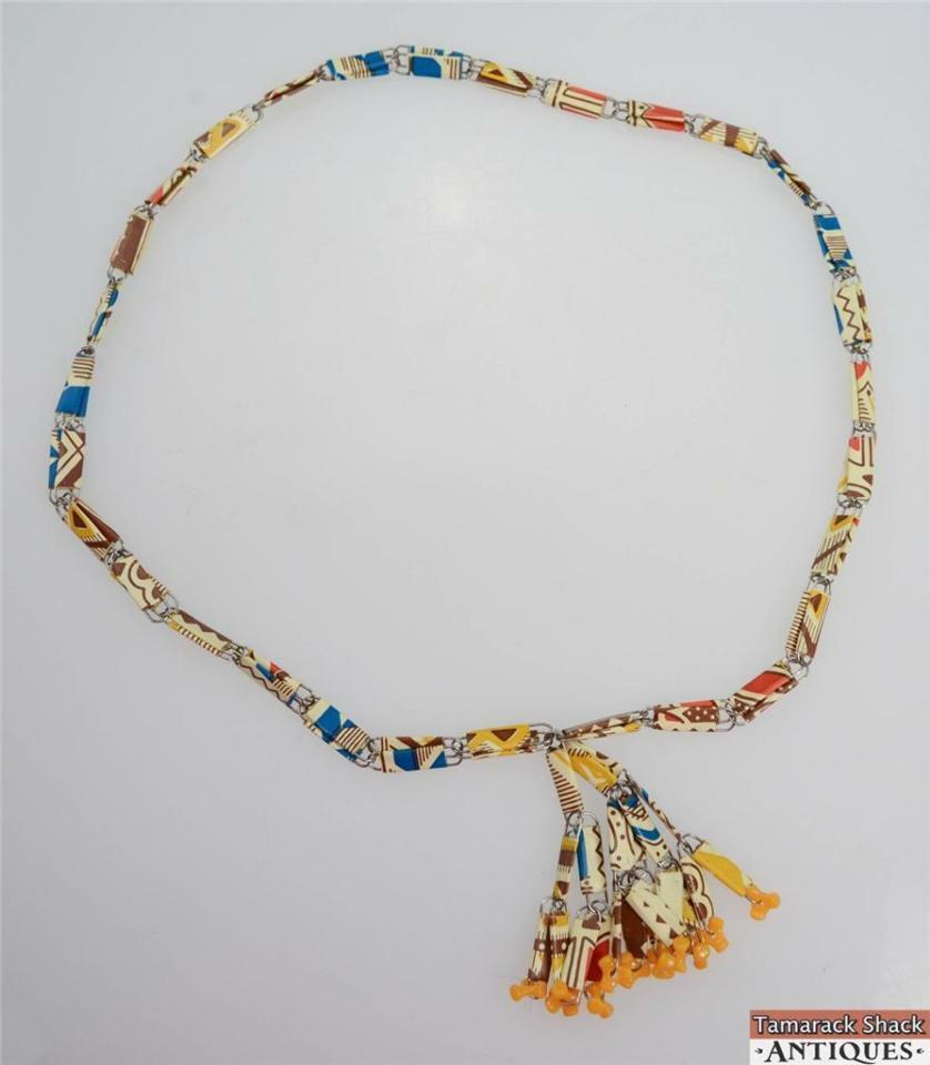 Vintage Retro Endless Wrapped Paper Clip With Tassle Necklace 30 1/2 Inch Long