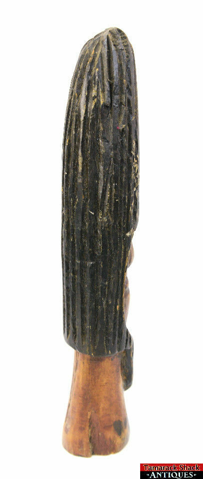 Antique Vtg African Hand Carved Dark Standing 11.5 Wooden Man Head Sculpture L2Z - Image 4