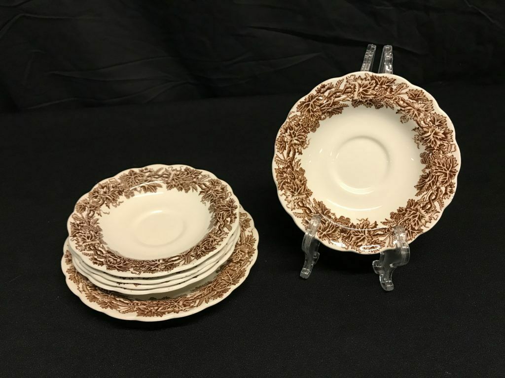 Booths Vine & Wheat Brown Pattern Demitasse & Cream Soup Saucers, 6pcs | 23054