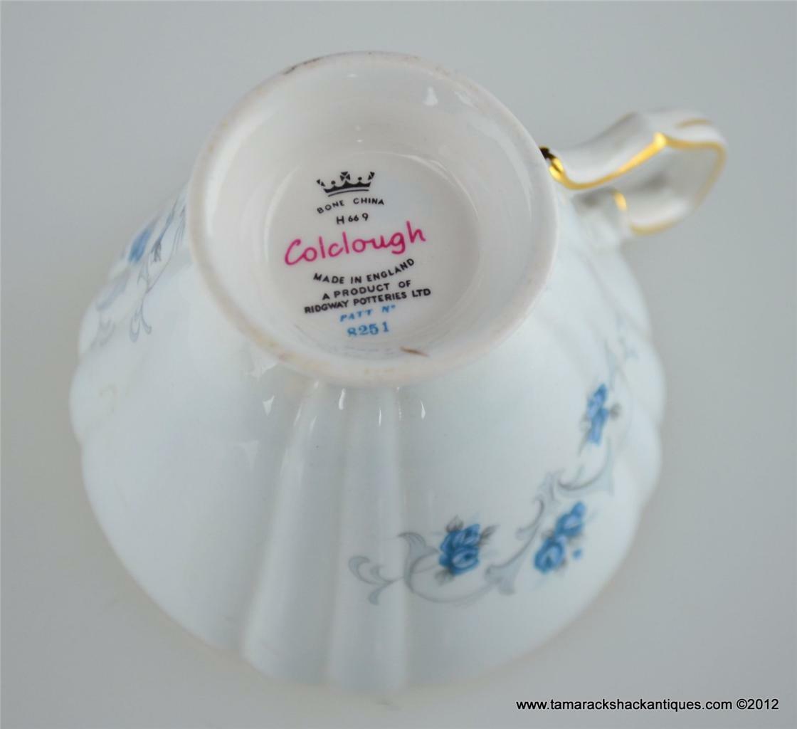 Colclough Bone China Footed Cup & Saucer Set England Gilded Blue Gray Flowers - Image 11