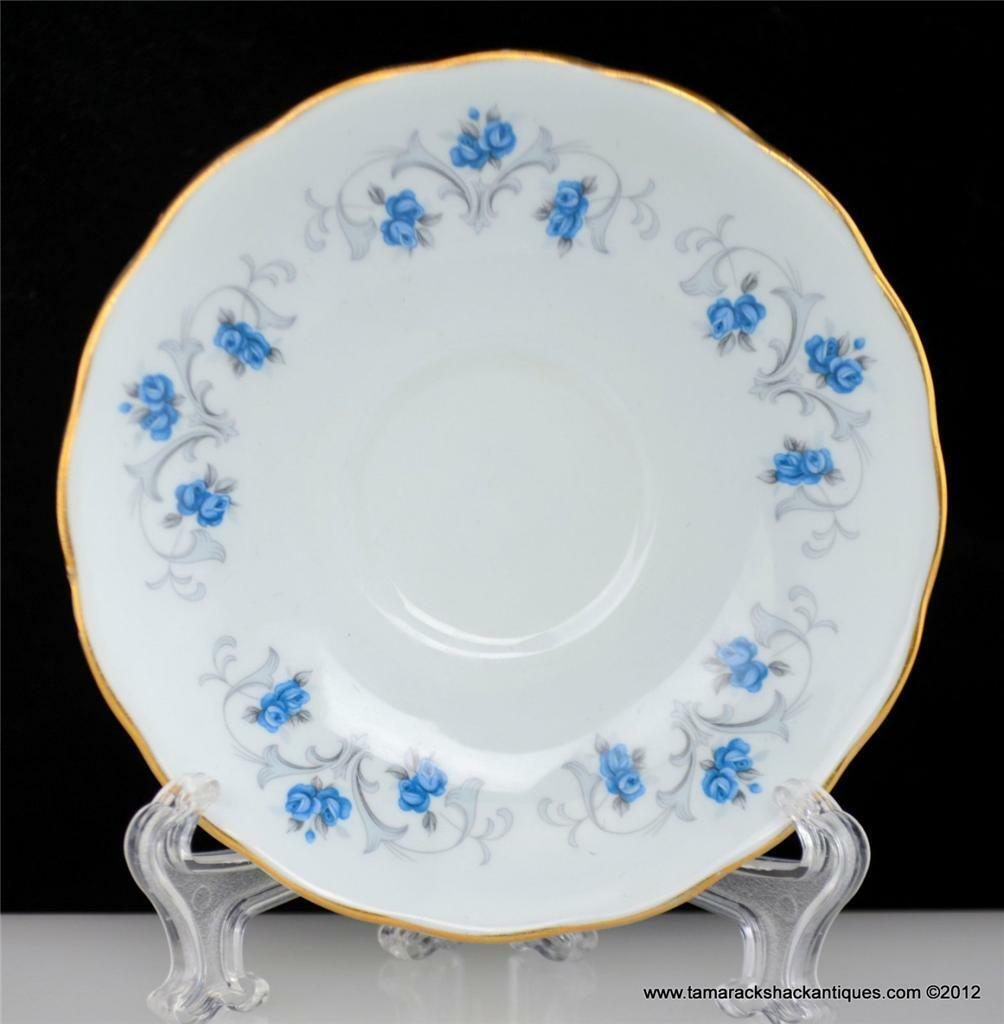 Colclough Bone China Footed Cup & Saucer Set England Gilded Blue Gray Flowers - Image 3