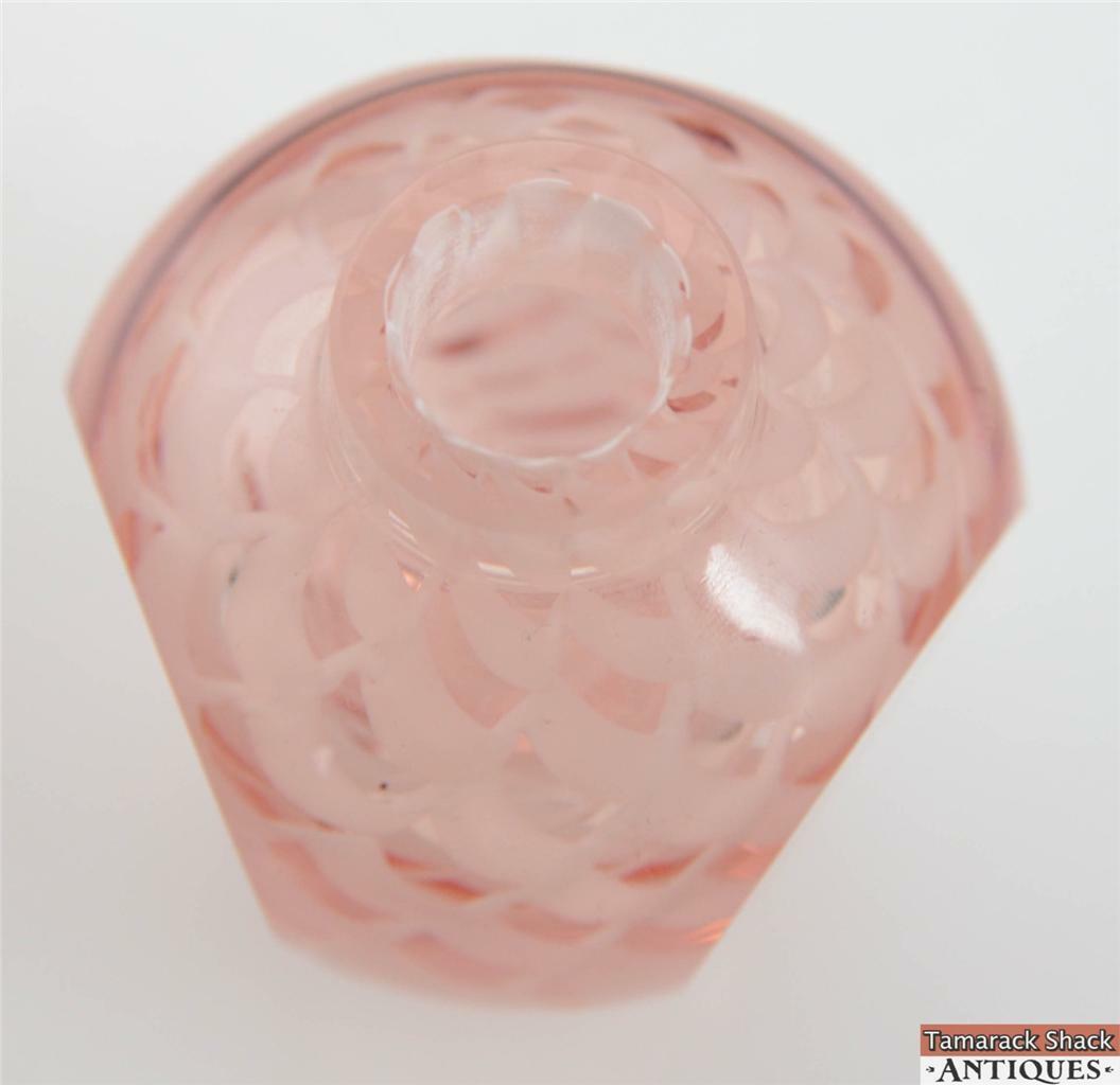 Pink & White Drape Motif Art Glass Perfume Bottle 3 Sided Design Nice Clear Top - Image 5