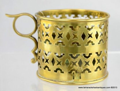 Solid Brass Cup Shaped Handled Candle Finger Lamp Pierced Edge 3 3/4" Vintage