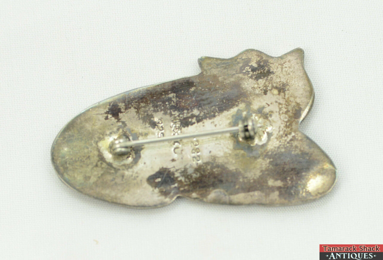 VTG Signed Taxco Mexico Abalone Black Enamel Sleeping Happy Cat Kitty Pin Brooch - Image 3