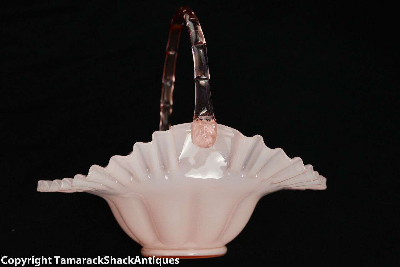 Vintage Fenton Glass Rose Pink Overlay Opalescent Fluted Brides Basket - Image 6