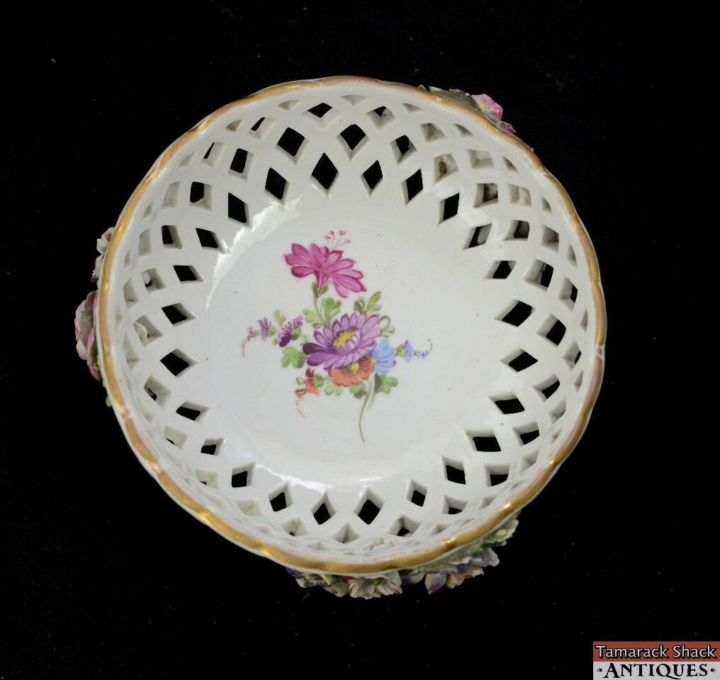 Vintage German Hand Painted Floral Purple Blue Yellow Green Three Footed Bowl - Image 3