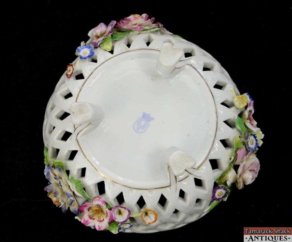 Vintage German Hand Painted Floral Purple Blue Yellow Green Three Footed Bowl - Image 4