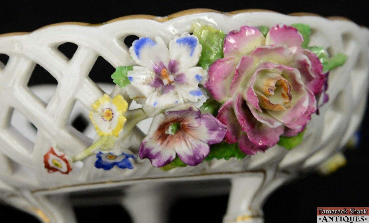 Vintage German Hand Painted Floral Purple Blue Yellow Green Three Footed Bowl - Image 7