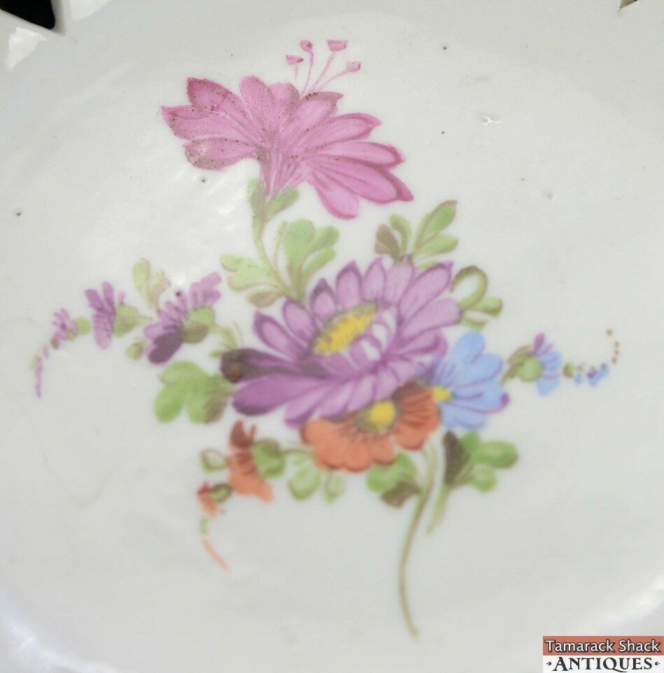 Vintage German Hand Painted Floral Purple Blue Yellow Green Three Footed Bowl - Image 8