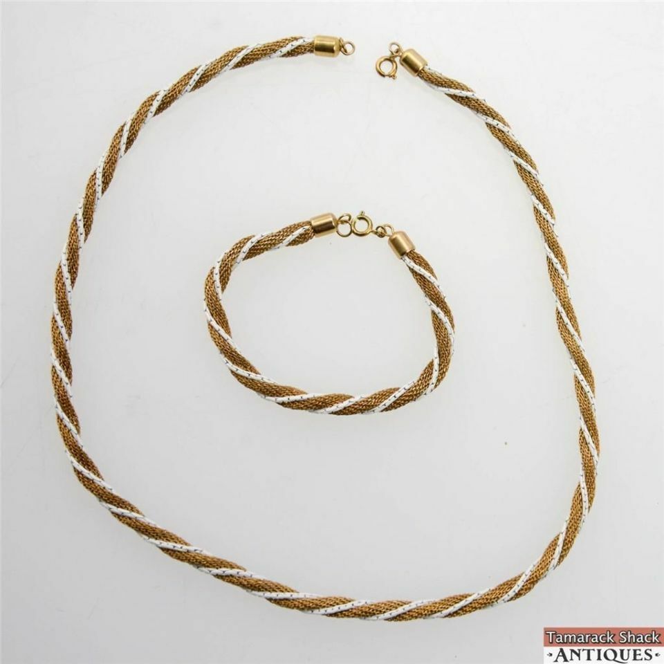 Vintage Gold Toned Enamel Double Twisted Chain Necklace 18" and