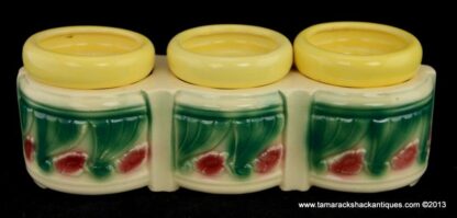 American Bisque Art Pottery Triple Mini Yellow Flower Pot Planter Unique Vintage